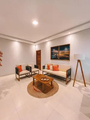 Uma área de estar em Casa Bella - Praia do Preá-CE