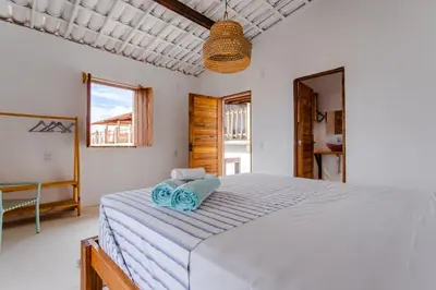 Uma cama ou camas num quarto em Casa na Praia Preá - Casa Inteira