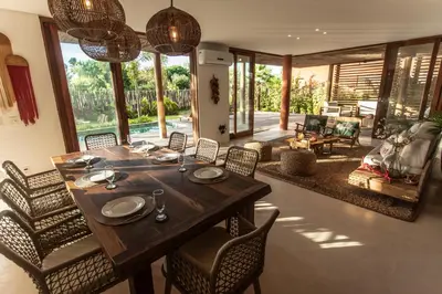 Uma área de estar em Casa Norte Preá - BELÍSSIMA casa com piscina privativa e no melhor lugar do Preá!
