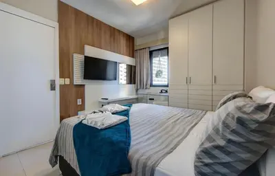 Uma cama ou camas num quarto em Flat Mar Azul - Beira Mar Fortaleza