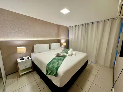 Uma cama ou camas num quarto em Terraços do Atlântico - Beira mar de Iracema