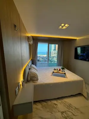 Uma cama ou camas num quarto em Vista Mar incrível com 2 Quartos Beira Mar Fortaleza