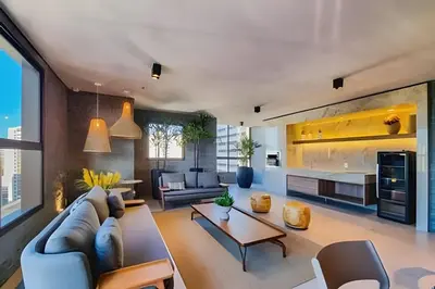 A cozinha ou kitchenette de Flat Luxo com Coworking, Academia e Rooftop - WiFi 1Gb - Beira Mar 4 min