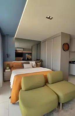 A cozinha ou kitchenette de Flat Luxo com Coworking, Academia e Rooftop - WiFi 1Gb - Beira Mar 4 min