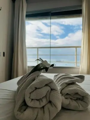 Uma cama ou camas num quarto em A Melhor Vista de Fortaleza