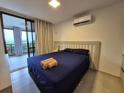 Uma cama ou camas num quarto em Apartamento em Cumbuco - Wai Wai Eco Residence #Kitemar
