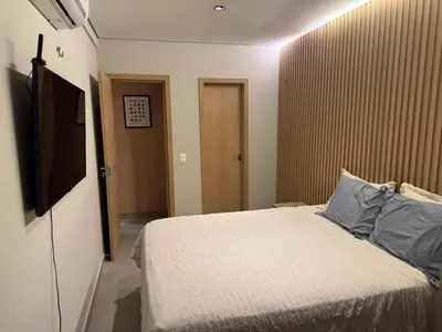 Uma cama ou camas num quarto em Apartamento Vista Mar Cumbuco