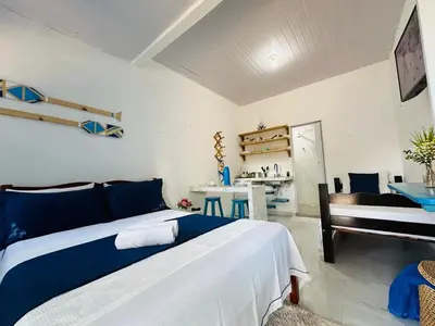 Uma cama ou camas num quarto em Suite Santorini Jericoacoara