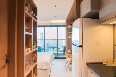 Uma área de estar em Studio Duna, 25º Andar Vista Mar, à 350m Beira-Mar no Meireles com Rooftop exclusivo