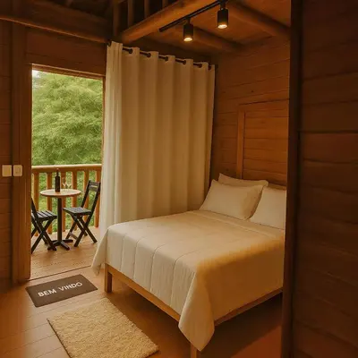 Uma cama ou camas num quarto em Bangalô Harmonia Natural