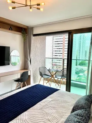 Uma cama ou camas num quarto em Studio a 500 m da Av Beira Mar BC Meireles