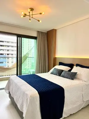 Uma cama ou camas num quarto em Studio a 500 m da Av Beira Mar BC Meireles