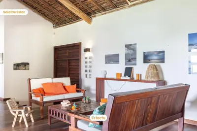 Uma área de estar em Casa da Praia, mansão à beira mar no Fortim