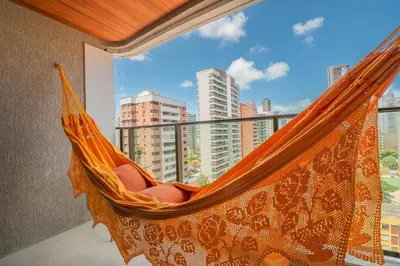 Uma varanda ou terraço em Beach Class Meireles Fortaleza by Carpediem