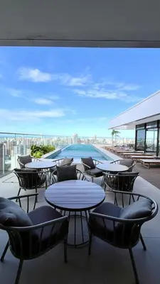 Uma varanda ou terraço em Studio moderno e completo Perto da Av, Beira Mar