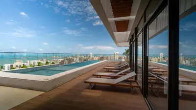 Uma varanda ou terraço em Studio moderno e completo Perto da Av, Beira Mar