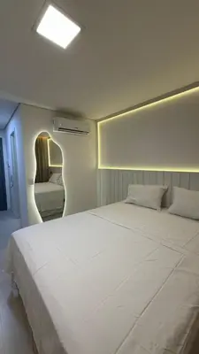 Uma cama ou camas num quarto em Estúdio a 200m da Beira-Mar-Beach Class Meireles