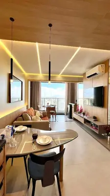 Uma televisão e/ou sistema de entretenimento em Apartamento luxuoso no Meireles