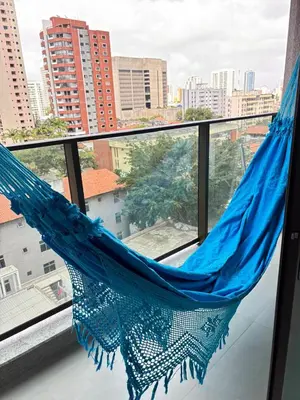 Uma varanda ou terraço em Studio Quartzo no Meireles com Piscina no Rooftop e Academia