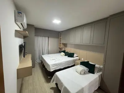 Uma cama ou camas num quarto em BP309 - Ap lindo e decorado a 100 m da praia do Cumbuco, com o melhor custo-benefício