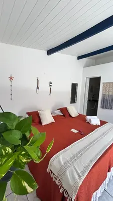 Uma cama ou camas num quarto em Suite Canoa azul 1