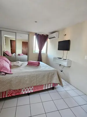 Uma cama ou camas num quarto em Apartamento na Praia do Futuro a 150m da Praia Mobiliado