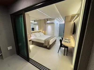 Uma cama ou camas num quarto em Flat Beach Class 600m from the beach Fortaleza praia