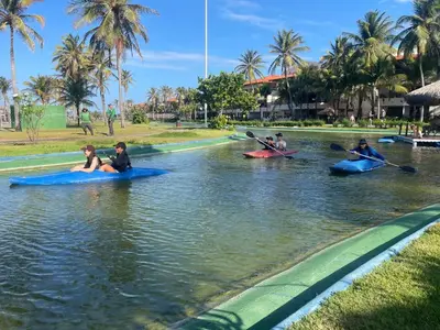 Os clientes hospedados em Apto no Aquaville resort perto do Beach Park