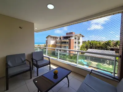 Uma varanda ou terraço em Gransol Resort - 500m do Beach Park - Vista Mar Incrível - Porto das Dunas