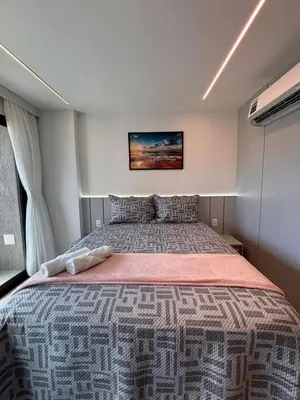 Uma cama ou camas num quarto em Studio Elegante no Meireles a Poucos Passos do Mar