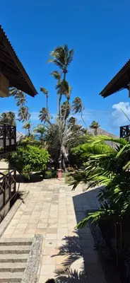 Um jardim no exterior de GoEcoParadise AP102 Flat Praia com piscina na beira do mar