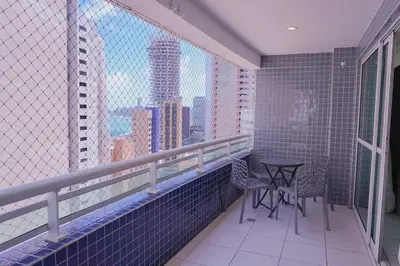 Uma varanda ou terraço em Beach Class Fortaleza - 1404T03 - Muito confortável e na Praia de Iracema
