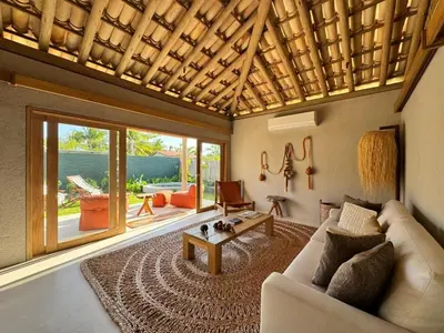 Uma área de estar em Casa Terra - Praia do Preá
