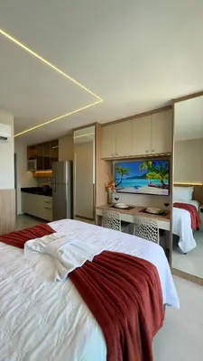Uma cama ou camas num quarto em Beach Class Meireles 2304 a 500 m da Beira Mar