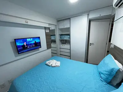 Uma cama ou camas num quarto em Apartamento Mobiliado Fortaleza-Landscape Beira-Mar