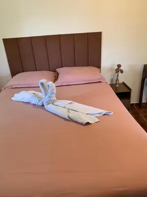 Uma cama ou camas num quarto em Pousada da Lucinha