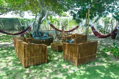 Um jardim no exterior de Barra Beach House