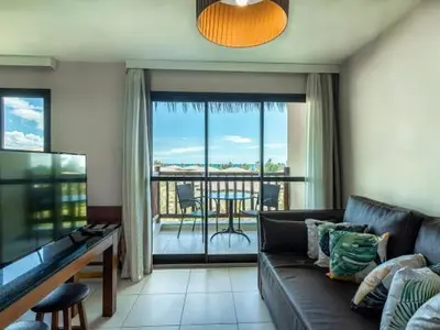 Uma área de estar em VG SUN Apartamento com vista para o mar - High speed internet