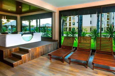 Uma área de estar em VG-Sun Deluxe Bungalow Cumbuco Beach View Top WiFi