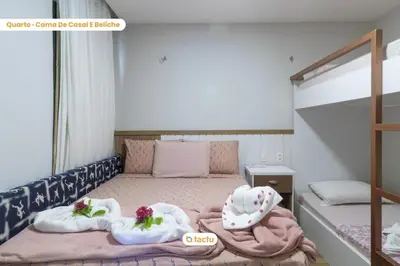 Uma cama ou camas num quarto em Térreo varanda gourmet/churrasco VG Sun Cumbuco