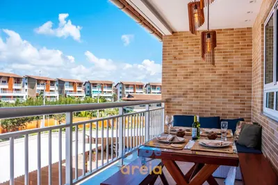 Uma varanda ou terraço em Apê na Areia 3Qtos para Famílias Grandes! Pertinho do Beach Park, acesso direto para a praia e Lazer Completo
