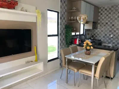 Uma área de estar em Diversão, férias, casa na praia de cumbuco.