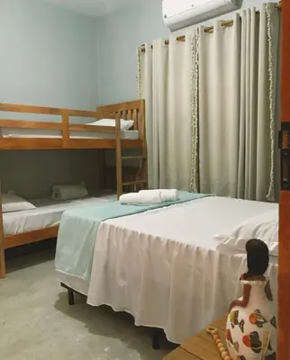 Uma cama ou camas num quarto em Casa de praia em vila preá
