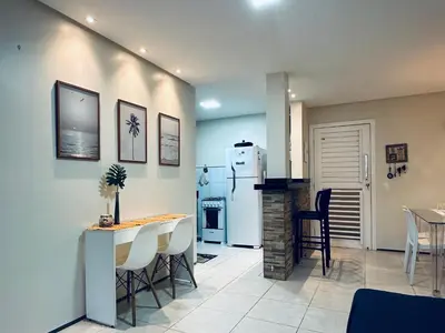 A cozinha ou kitchenette de Apartamento pé na areia com jacuzzi - 3 quartos - 7 hóspedes - Beach Park